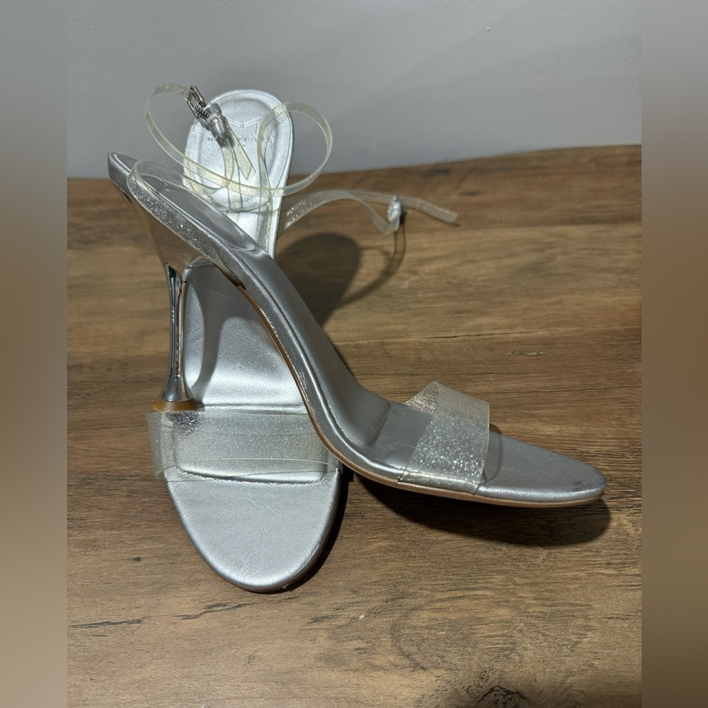 NEW Marc Fisher Calisty Strappy Heel Sandal Silver Jelly party prom wedding 9.5